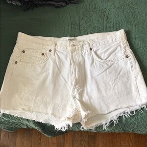 Agolde Off-White Frayed Hem Jean Shorts